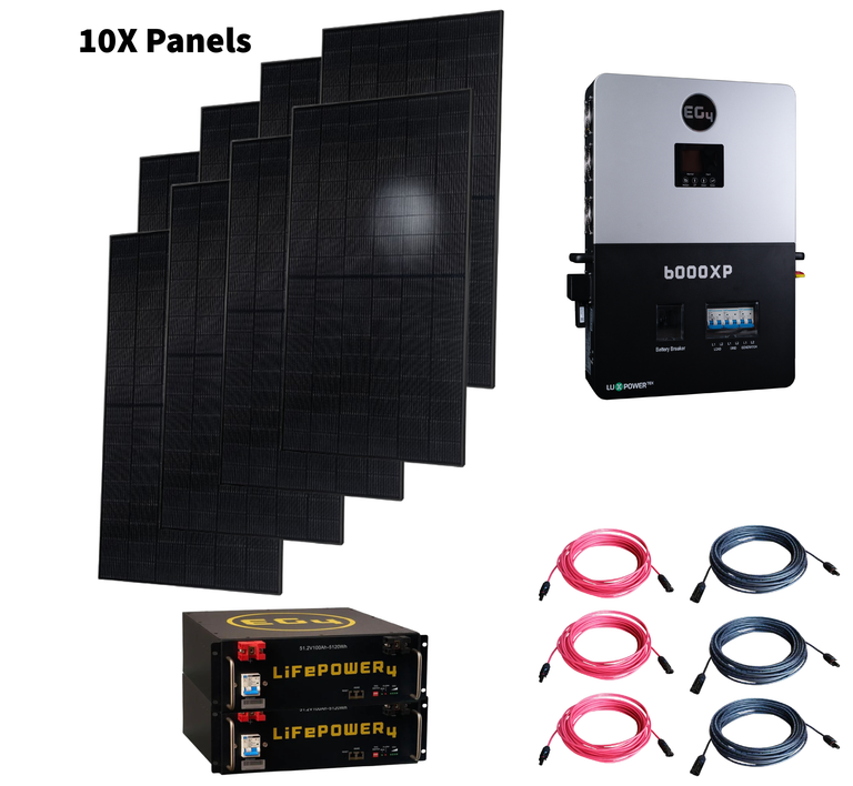 4kW Complete Off-Grid Solar Panel System with 10.2kWh Lithium Ion Battery Bank and 6000W EG4 Inverter